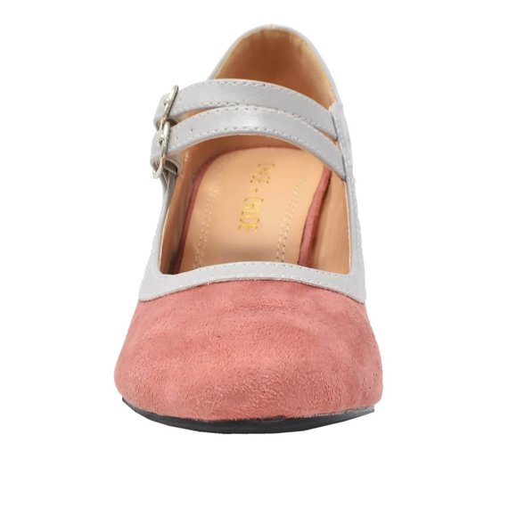 Chase & Chloe Women's Round Toe Mid Heel With Two Straps - Picture 4 of 4